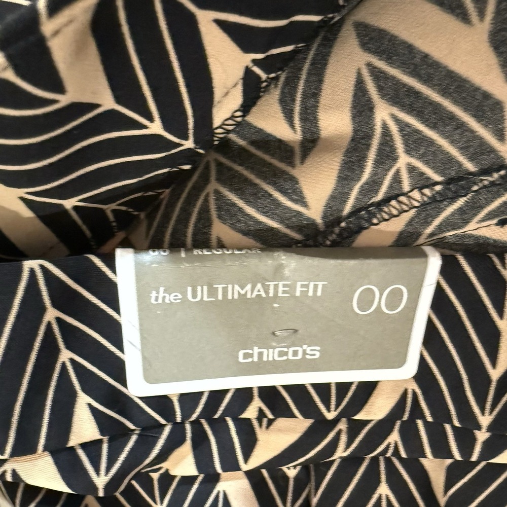 Chicos Wide Leg Pants Womens 00 XS Black Tan Miter Print Stretch Career New - Picture 6 of 10